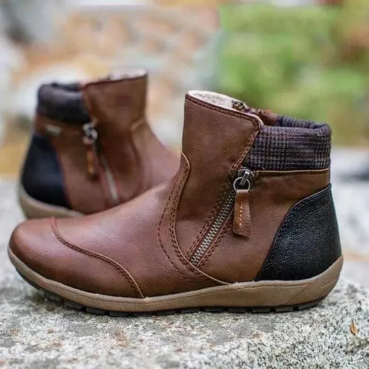 Creamtopmall Vintage Double Zips Ankle Boots