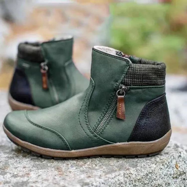 Creamtopmall Vintage Double Zips Ankle Boots
