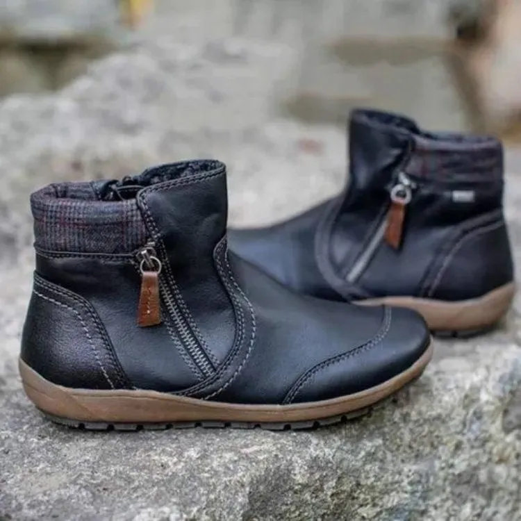 Creamtopmall Vintage Double Zips Ankle Boots