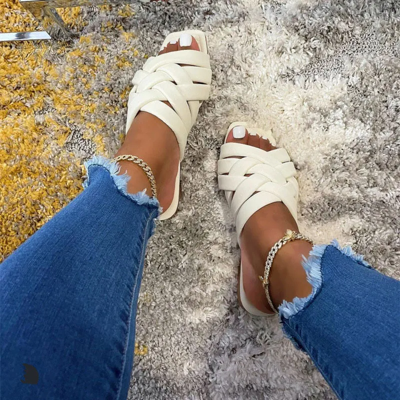 Crisscross Strap Square Toe Flat Sandals