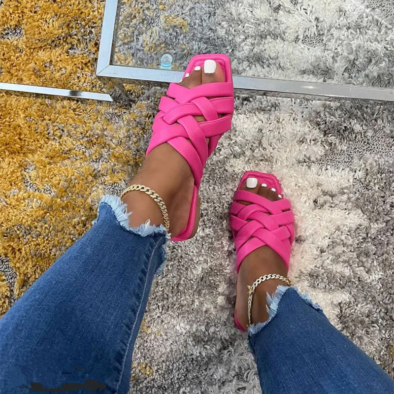 Crisscross Strap Square Toe Flat Sandals