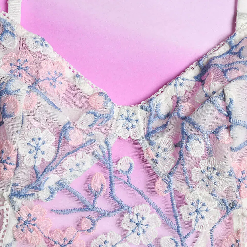 Crisscrossed Embroidered Lingerie Bodysuit