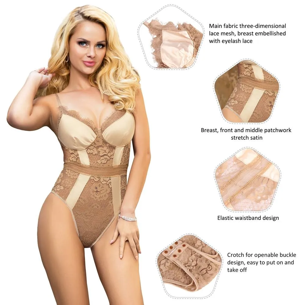 Crotch Open Lace High Quality Eyelash Lace Splice Sexy Egypt Bodysuit