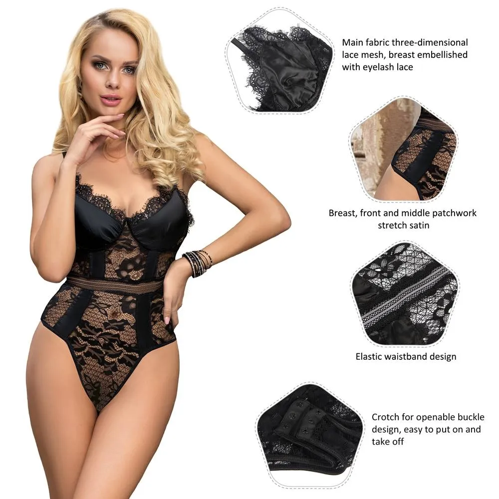 Crotch Open Lace High Quality Eyelash Lace Splice Sexy Egypt Bodysuit