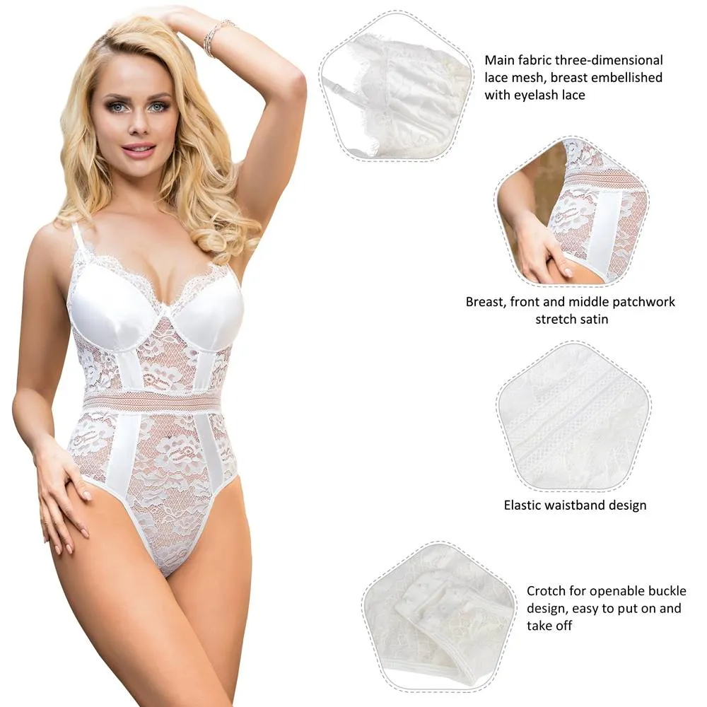 Crotch Open Lace High Quality Eyelash Lace Splice Sexy Egypt Bodysuit