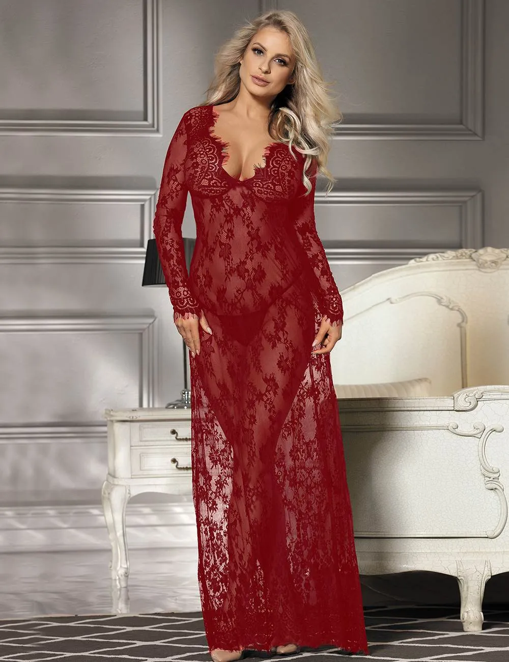 Delicate Lace Long Sleepwear Egypt Gown