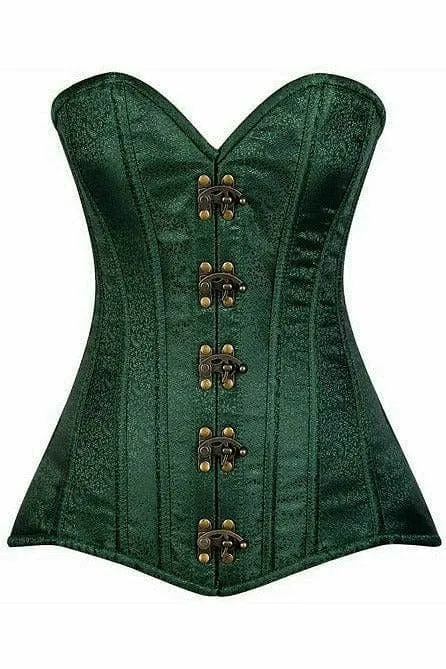 Deluxe Dark Green Brocade Steel Boned Corset with Clasp Closure