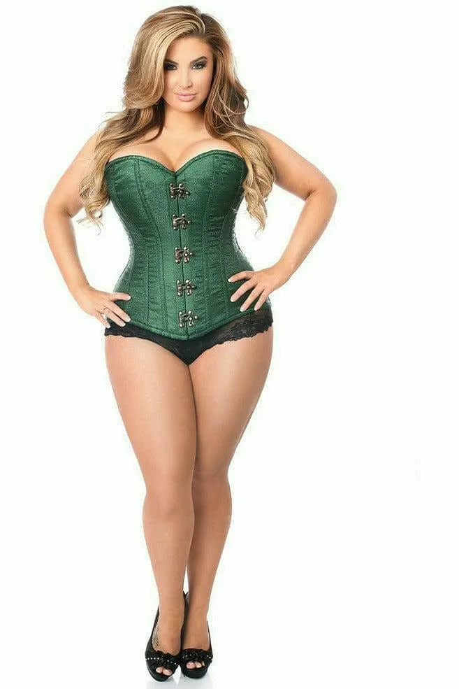 Deluxe Dark Green Brocade Steel Boned Corset with Clasp Closure