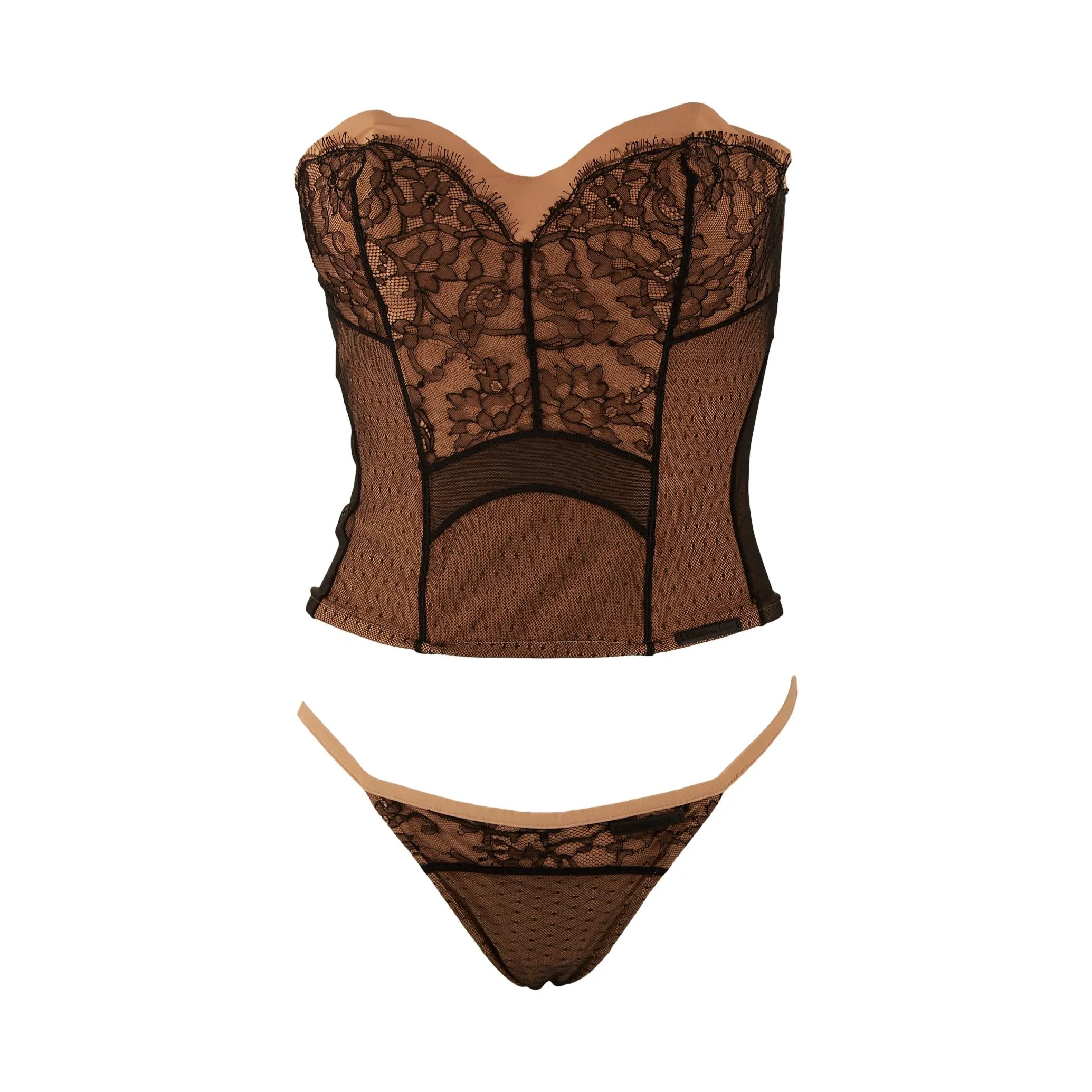 Dior Tan Lace Lingerie Corset Set