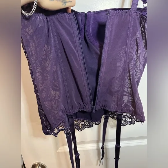 Dreamgirl Deep Purple Corset / Underwire Bra Lingerie with Lace Cut Outs Size 34
