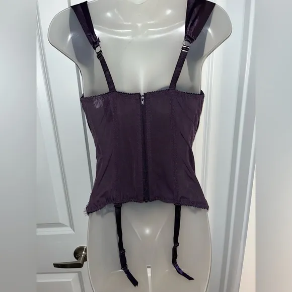 Dreamgirl Deep Purple Corset / Underwire Bra Lingerie with Lace Cut Outs Size 34