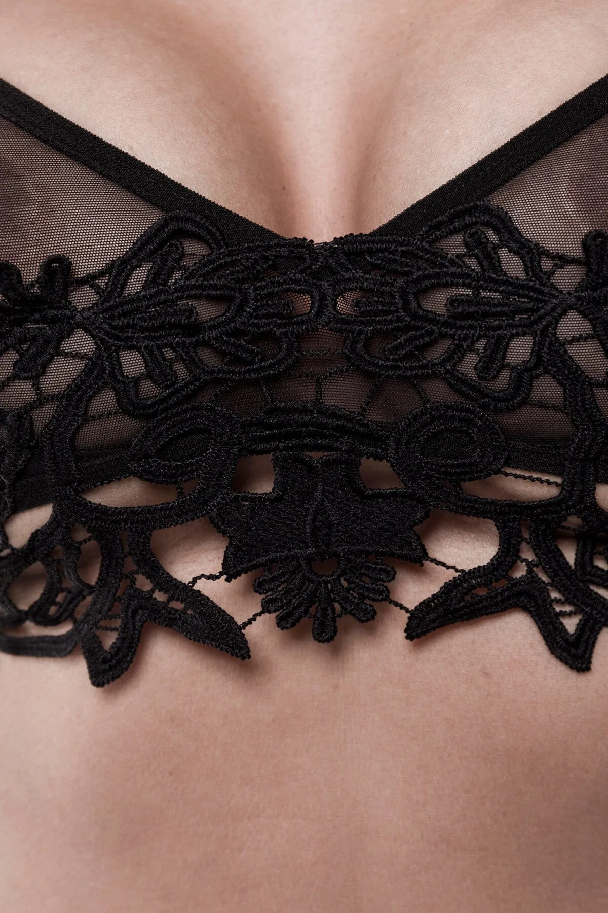 Embroidered Mesh Lingerie Set