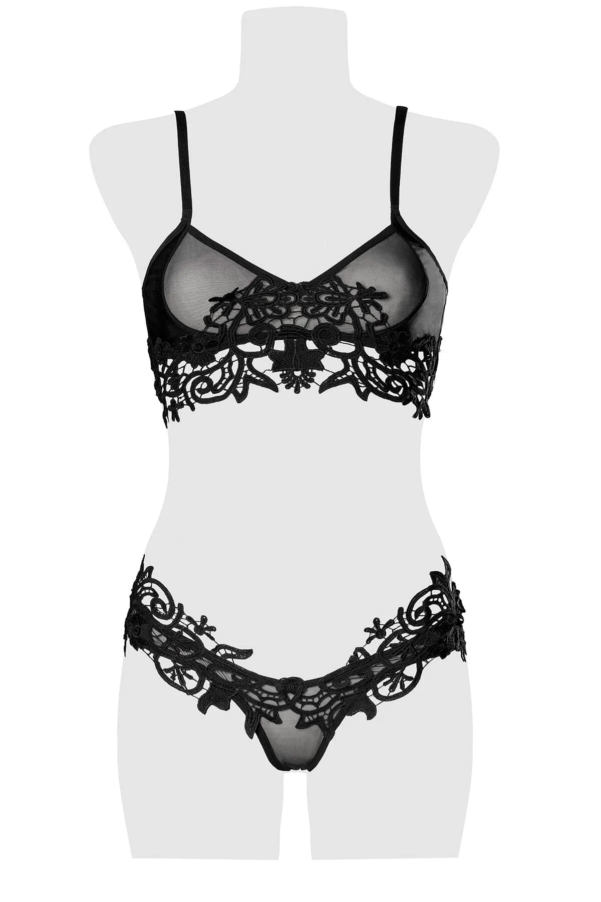 Embroidered Mesh Lingerie Set