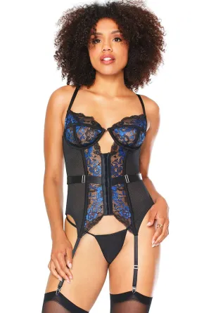 Erotic Blue & Black Lace Bustier Set