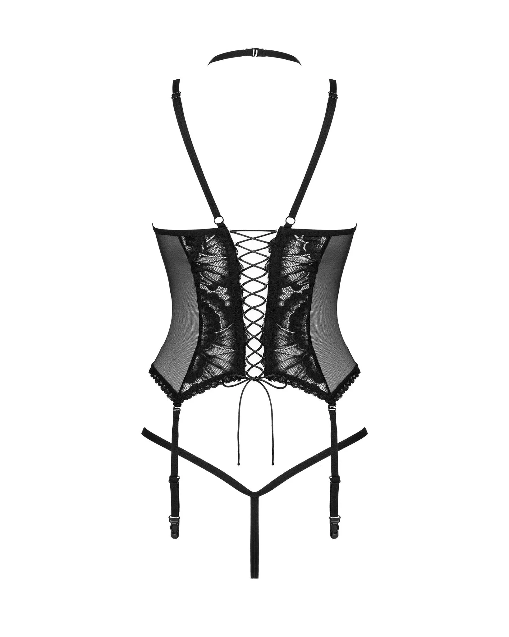 Erotic Euroepan Black Lace Corset Lingerie Set