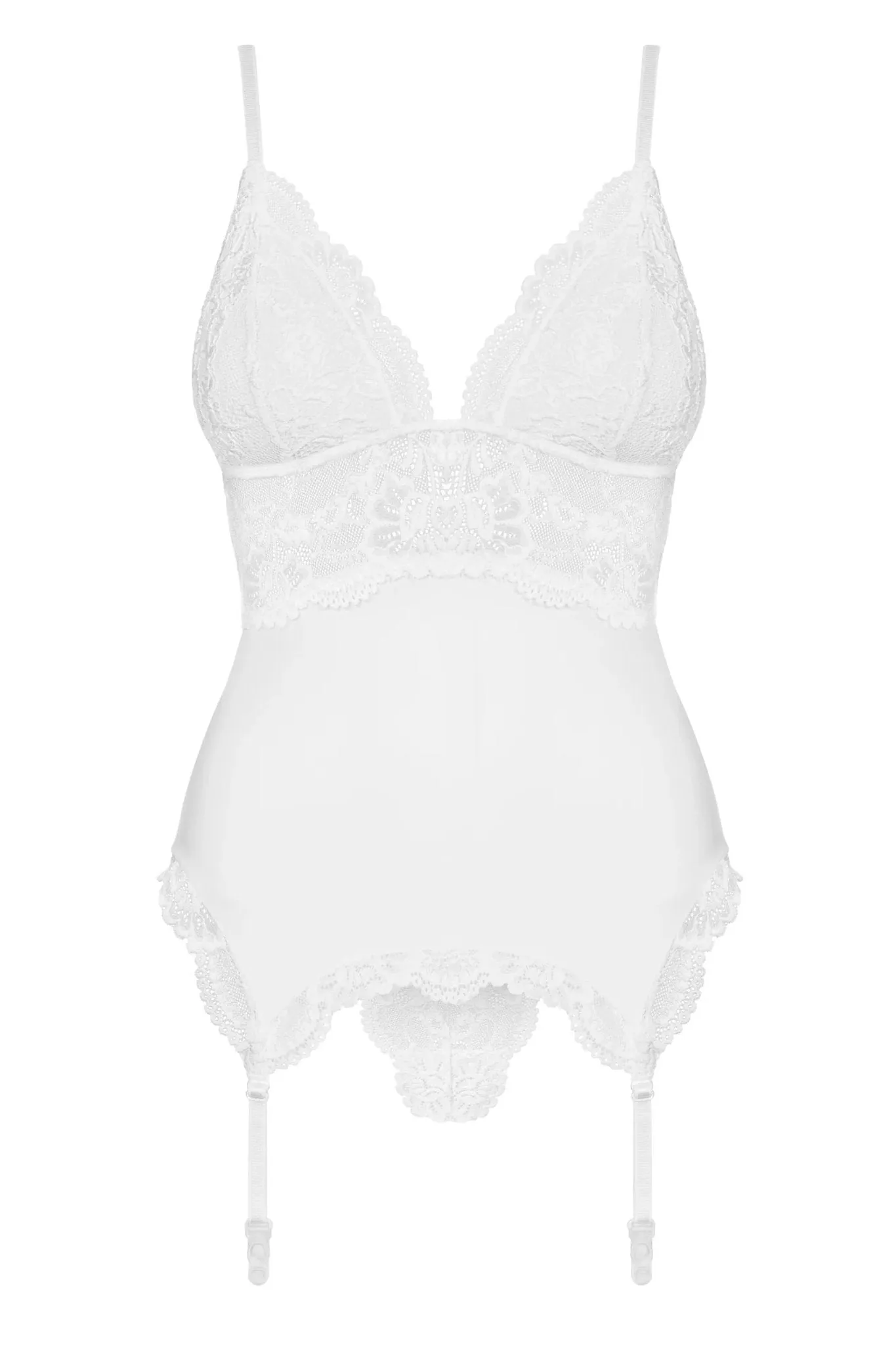 European White & Microknit Lace Bustier Set