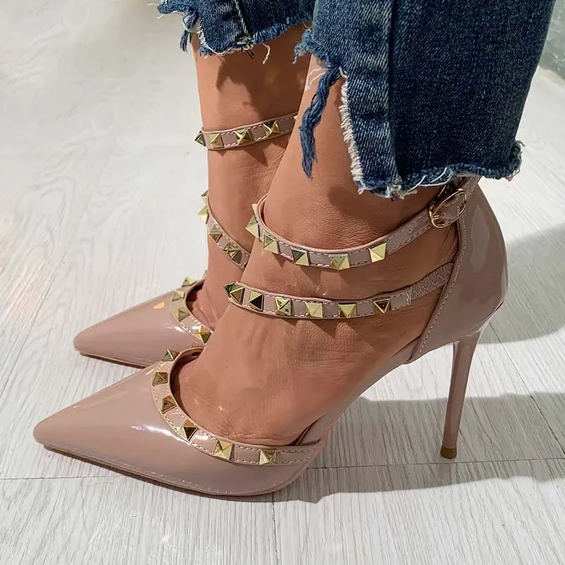 Fashion Pointed Rivet Strap Heels Sandals