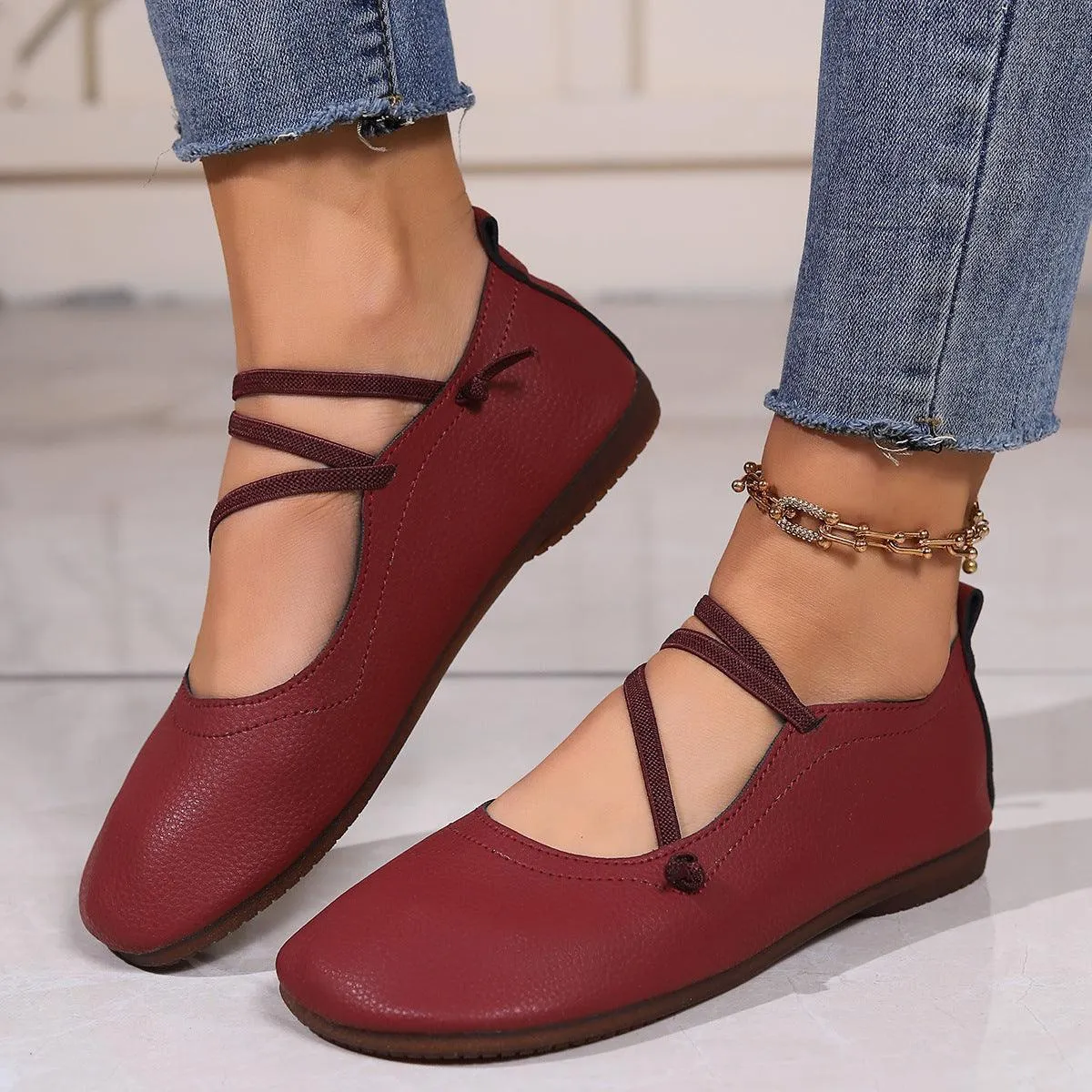 Fashion Square Toe Flats Shoes