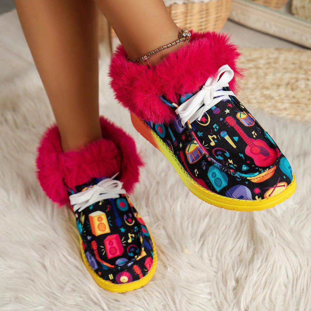 Female Winter Fluffy Halloween Christmas Flat Loafers