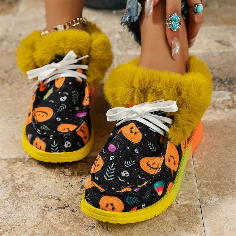 Female Winter Fluffy Halloween Christmas Flat Loafers