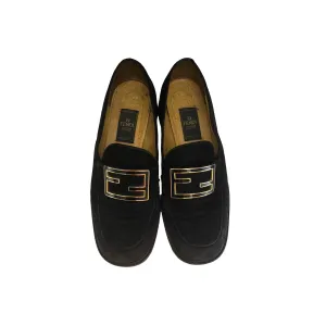 Fendi Black Suede Logo Loafers