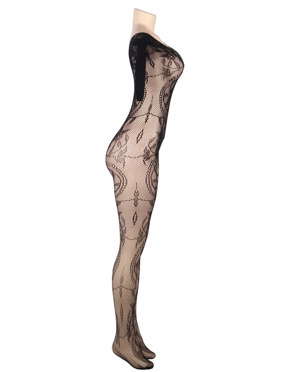 Fishnet & Lace Crotchless Floral Black Bodystockings Egypt