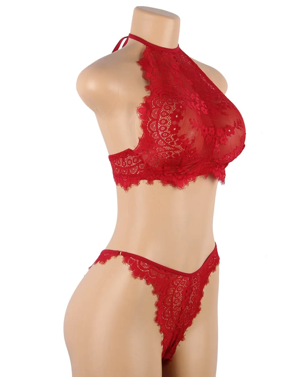 Floral Black Eyelash Lace Lingerie Bra Set