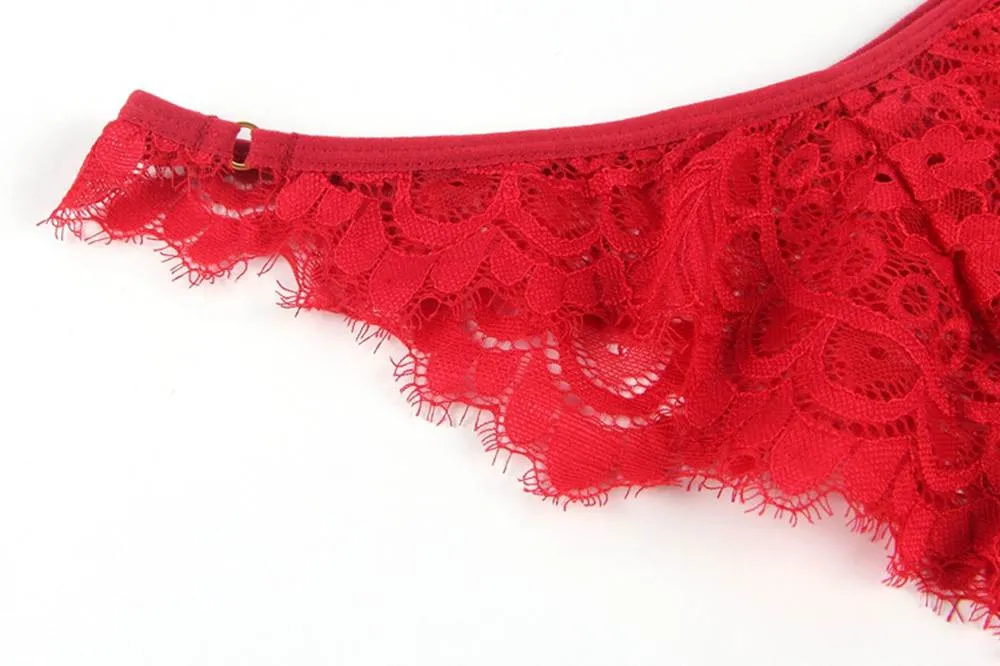 Floral Black Eyelash Lace Lingerie Bra Set