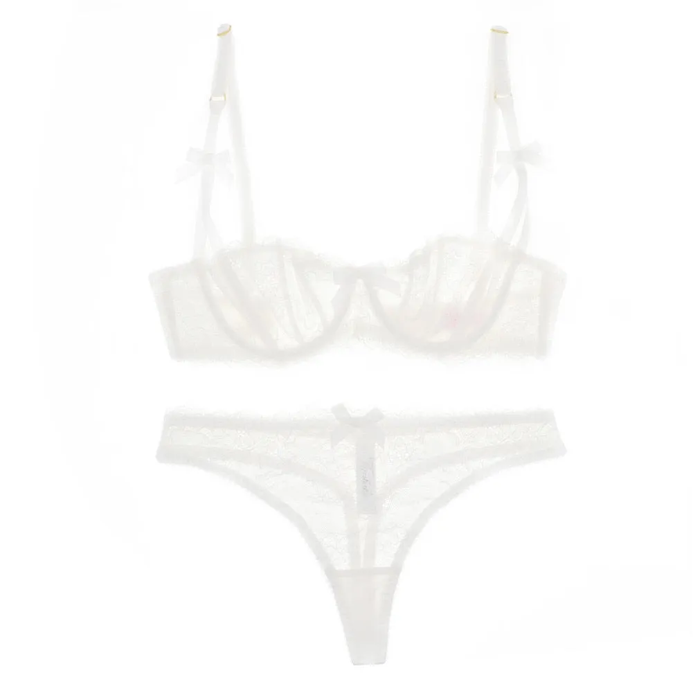 Floral Lace Lingerie Set with Low-Rise Thongs - Exquisite and Sexy