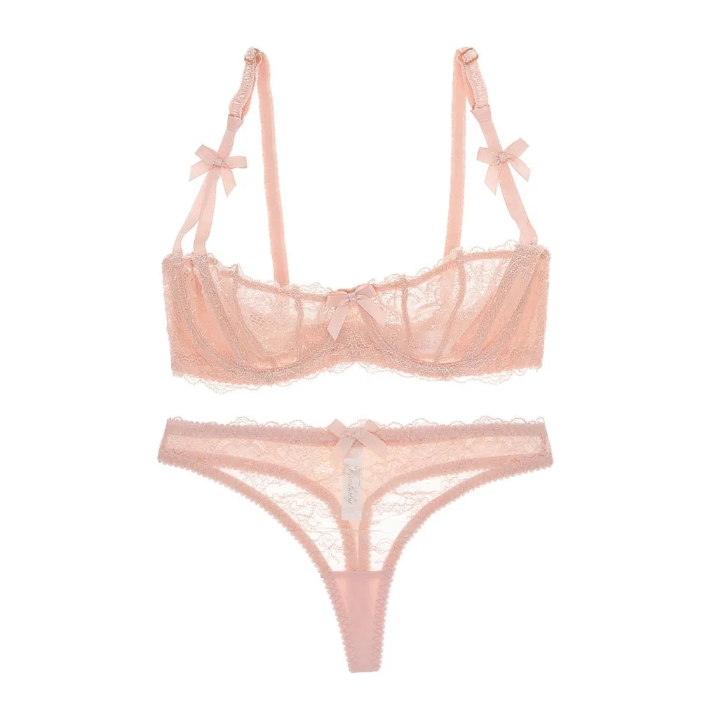Floral Lace Lingerie Set with Low-Rise Thongs - Exquisite and Sexy