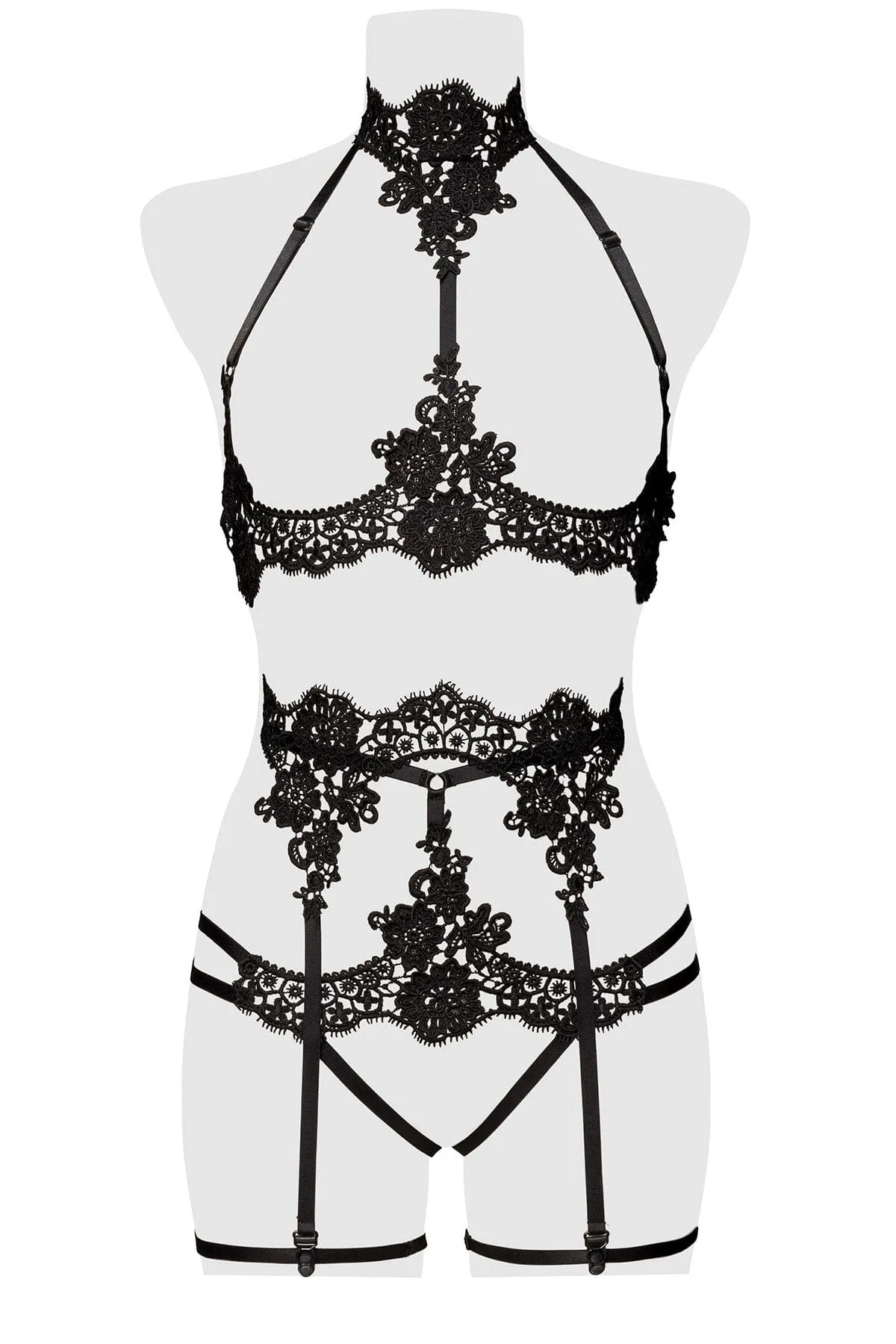 Floral Lace Under Cup Lingerie Set