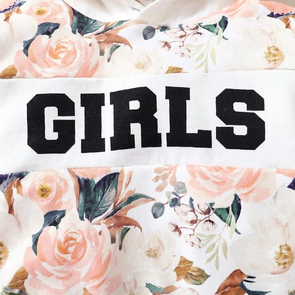 Floral Print Hoodie & Trousers Set for Girls