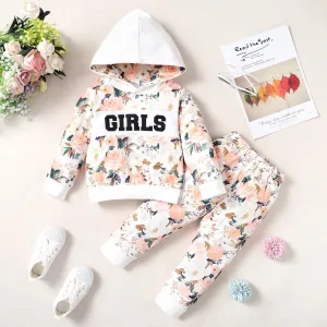 Floral Print Hoodie & Trousers Set for Girls