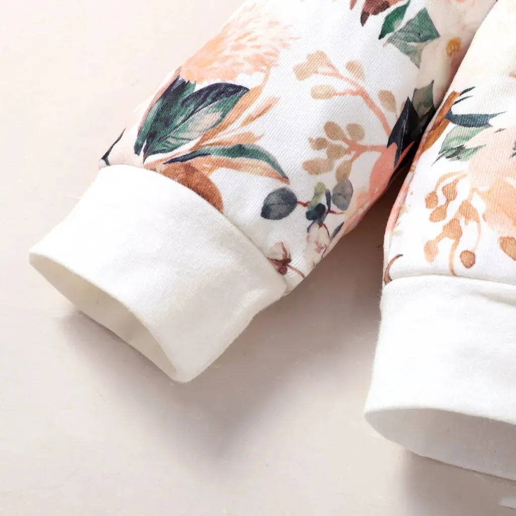 Floral Print Hoodie & Trousers Set for Girls