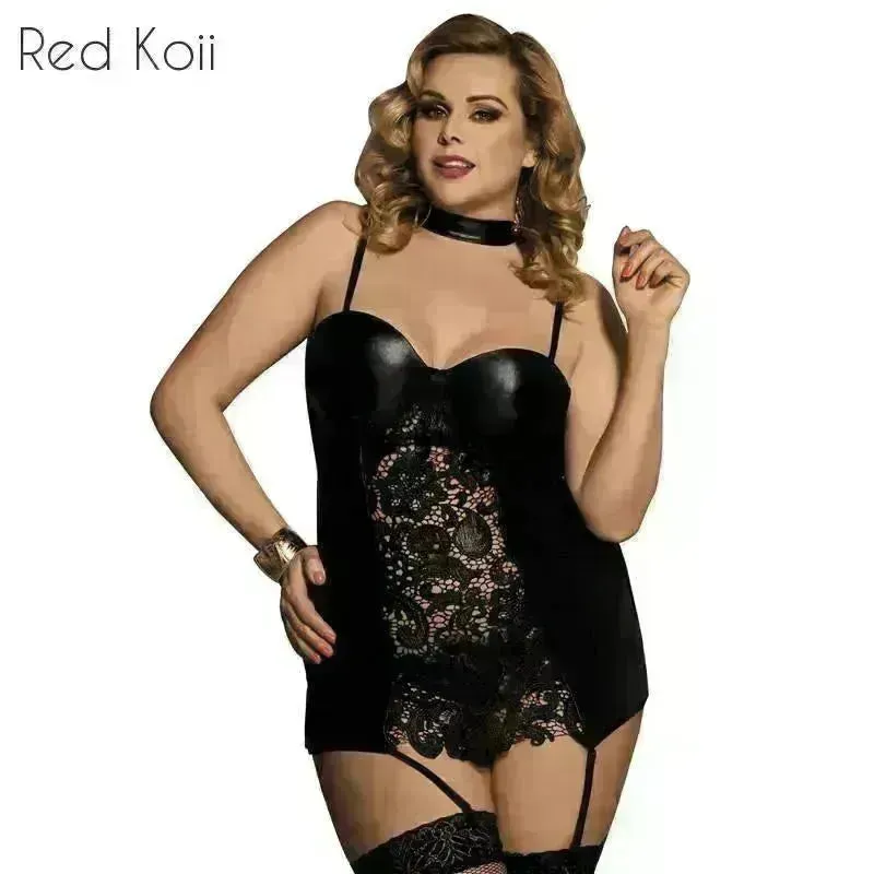 Gartered Lingerie Lace Faux Leather Lingerie