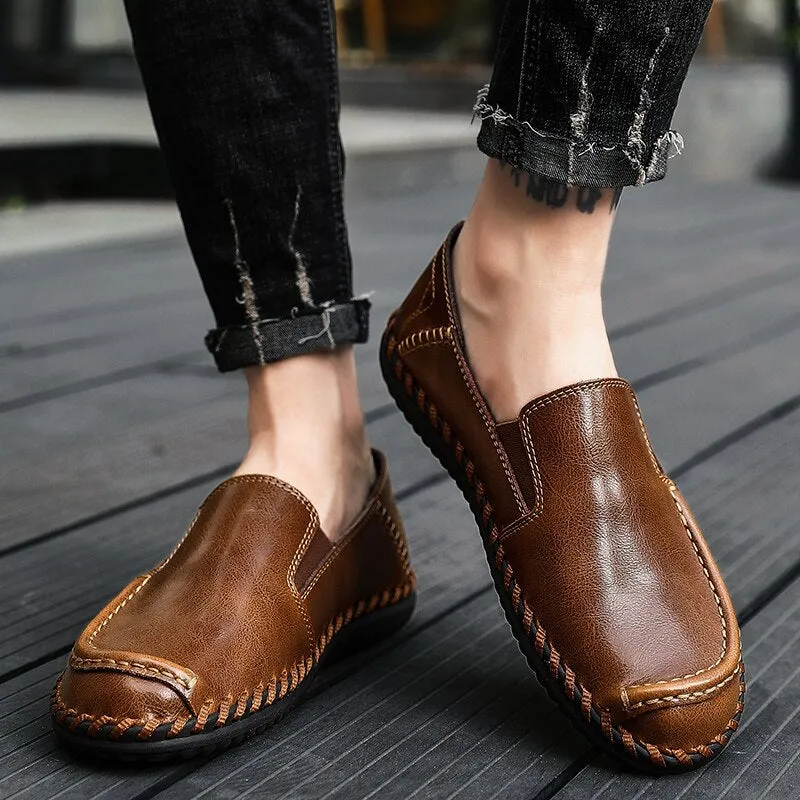genuine leather shoes men loafers office high quality casual formal business luxury brand without lacesSimple black loafers