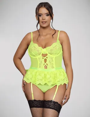 Green Lace Body with Ruffle Skirt Illusion and Stocking Straps