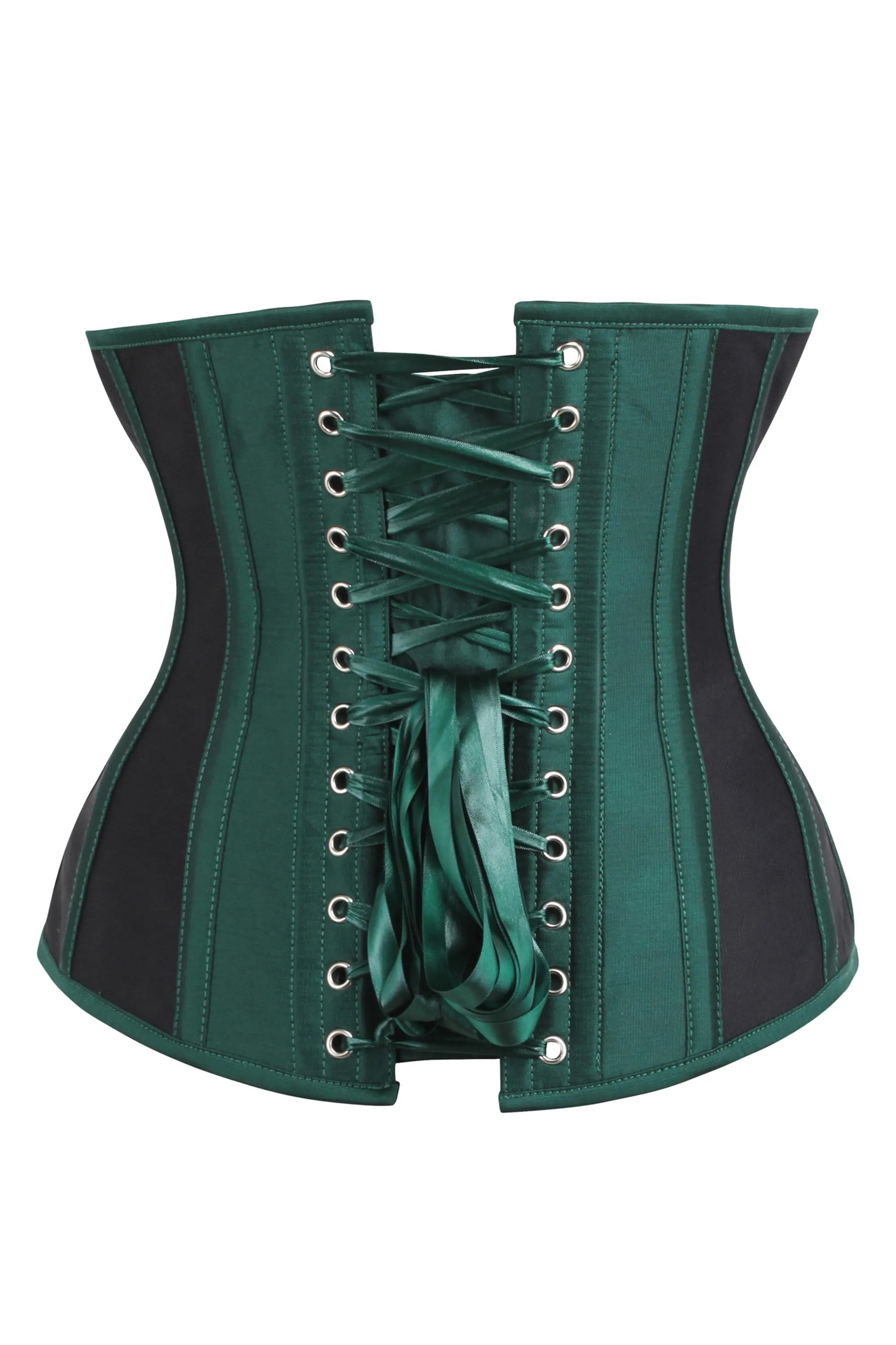 Green Taffeta and Mesh Underbust Corset with Hip Panels