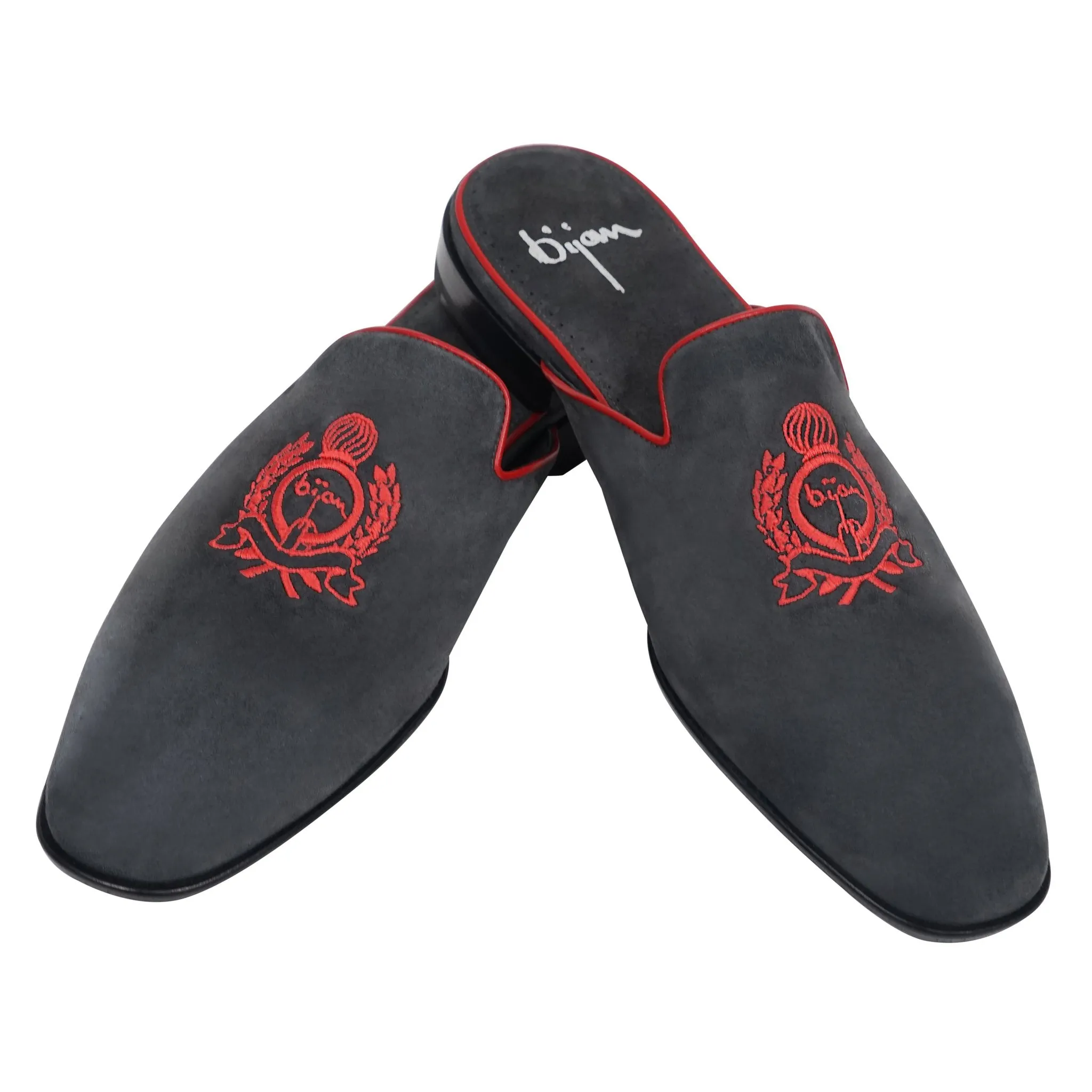 Grey and Red Slip On Suede Loafer