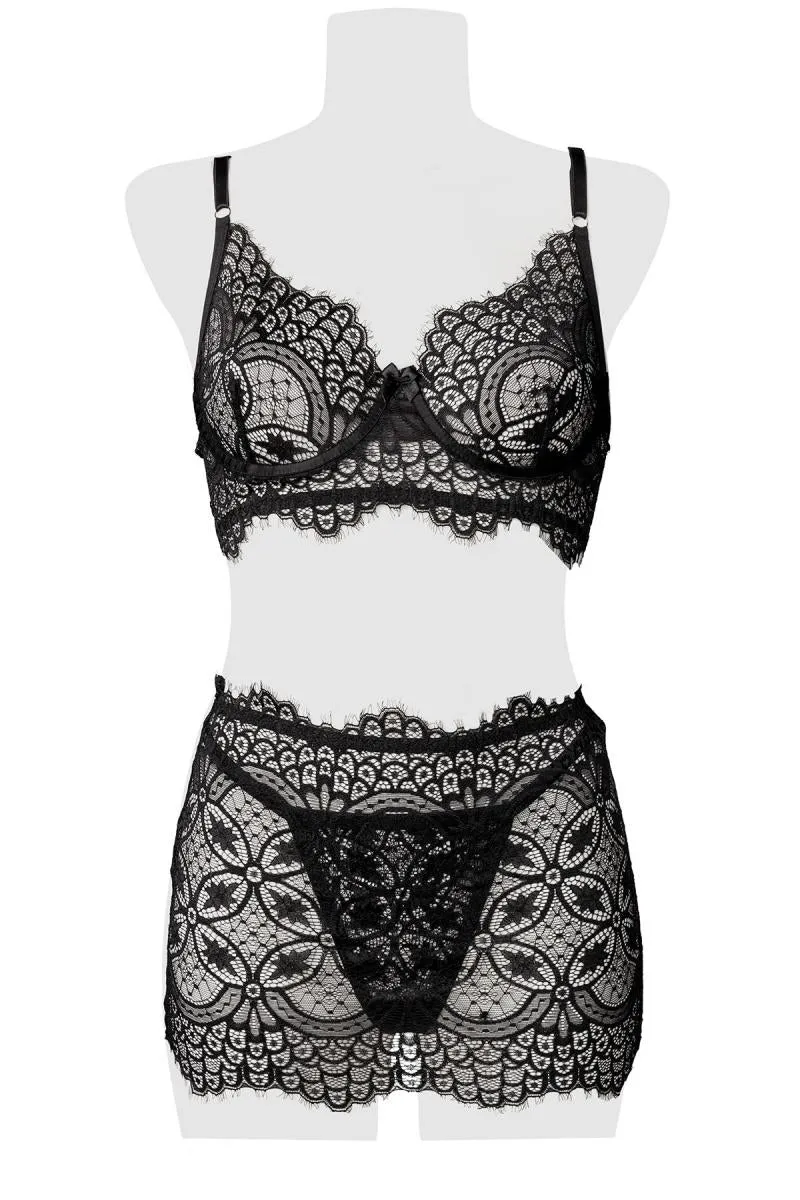 Grey Velvet Lace Set