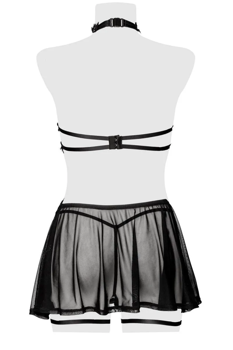 Grey Velvet Lingerie Set with Skirt