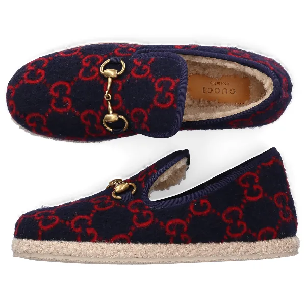 Gucci GG Wool Loafers in Navy