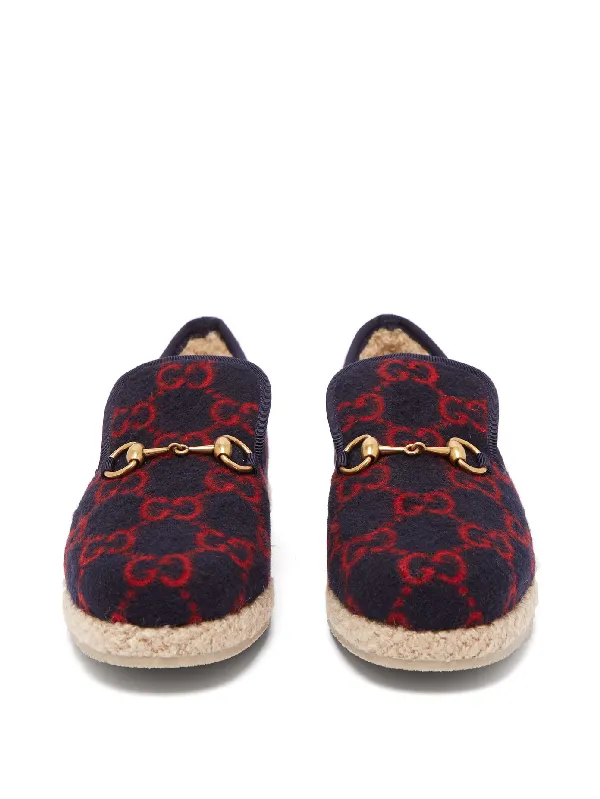 Gucci GG Wool Loafers in Navy