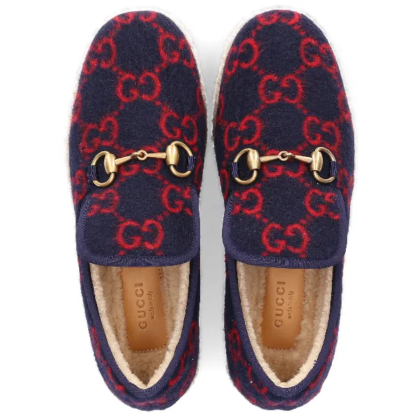 Gucci GG Wool Loafers in Navy