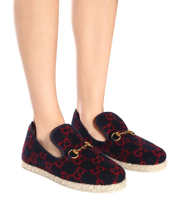 Gucci GG Wool Loafers in Navy