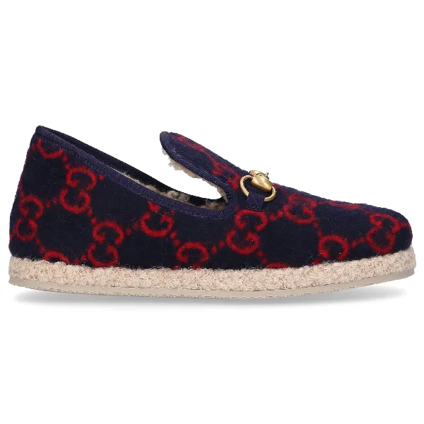 Gucci GG Wool Loafers in Navy