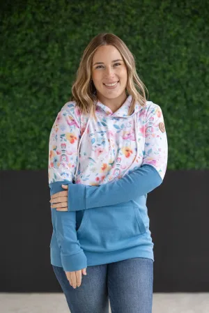 Hailey Pullover Hoodie - Watercolor Floral   Blue