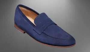 Handmade Blue Suede Leather Casual Slip-On Loafers