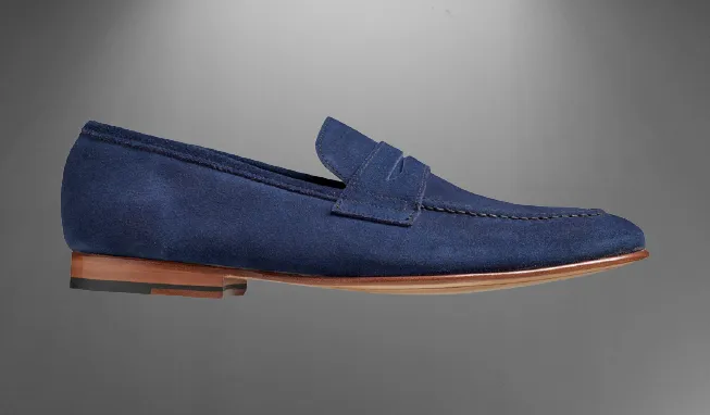 Handmade Blue Suede Leather Casual Slip-On Loafers