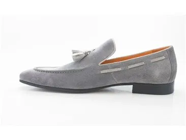 Handmade Gray Suede Tassel Loafers for Men